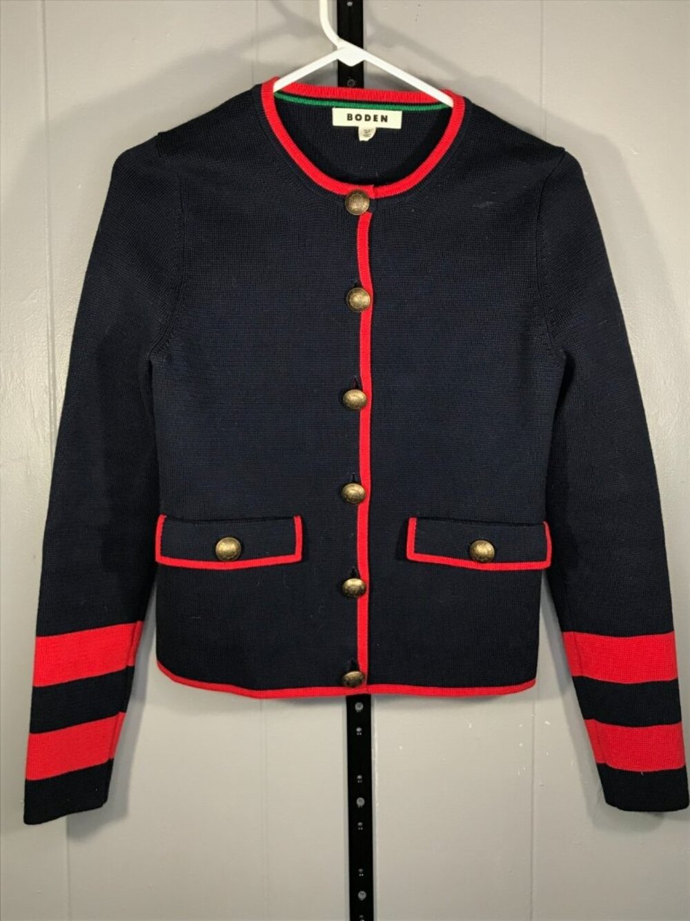 Boden Blue 100% Cotton Holly Knitted Cardigan Navy Red Knitted Size us 6